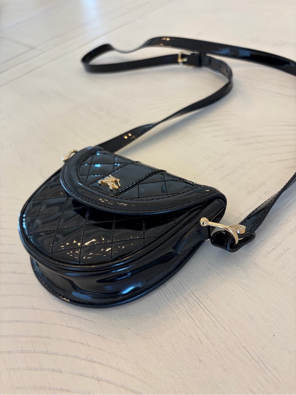 Burberry Black Patent Quilted Crossbody Bag with Gold Hardware